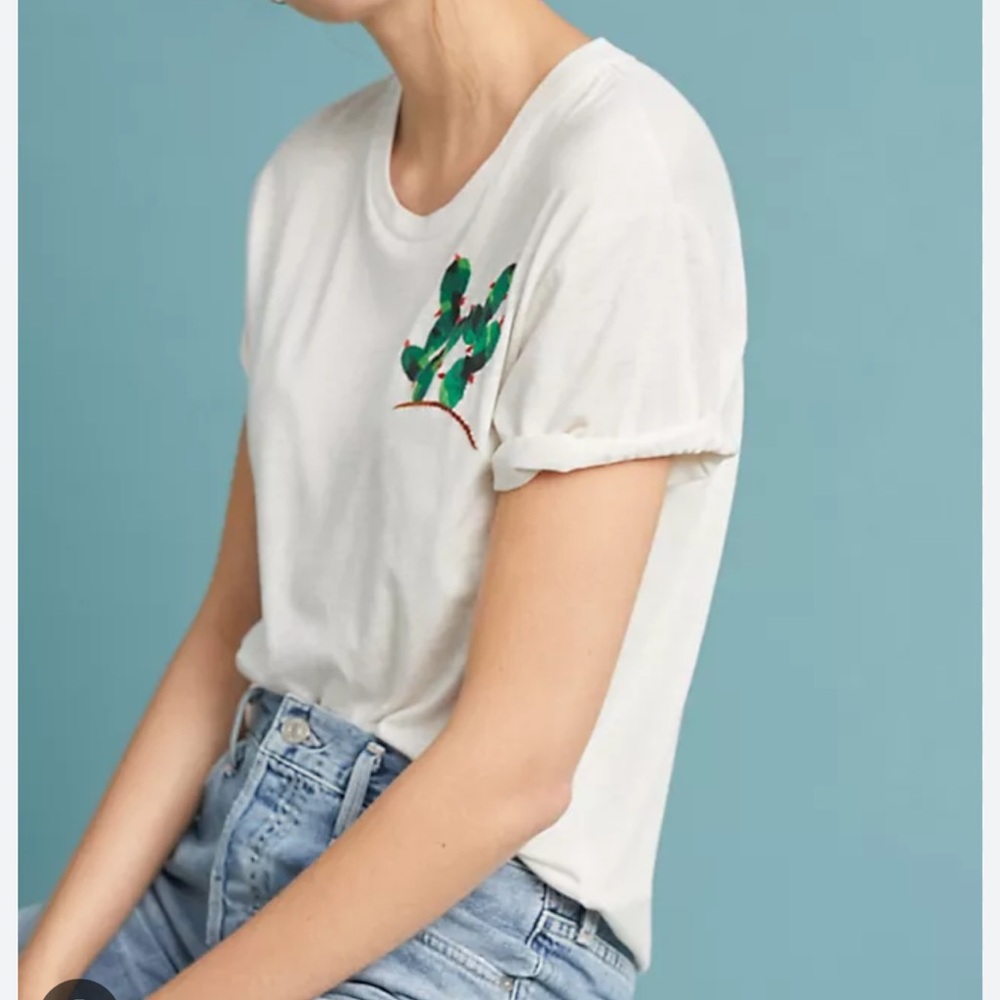 Anthropologie Tiny Embroidered Cactus Tee - Small